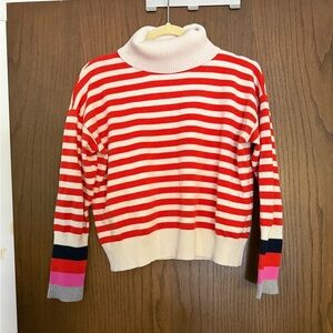 Red Cropped Striped Turtleneck Sweater